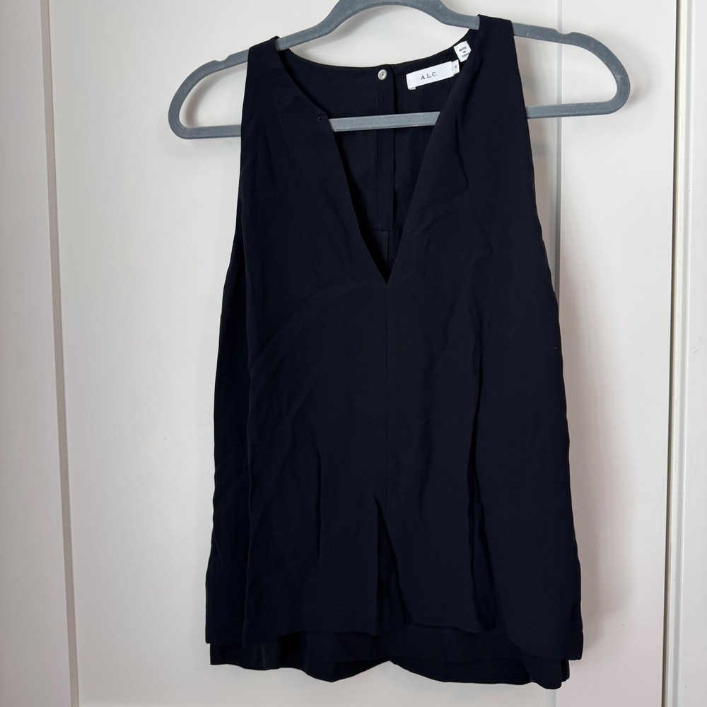 ALC Black Sleeveless Deep V-Neck Silk Blend Layered Blouse Top Size 8 S-65868CS